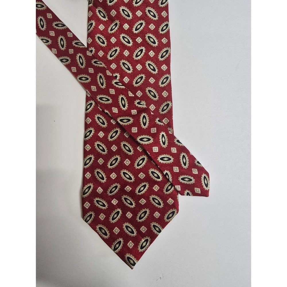 Savile Row Designer Necktie Mens One Size Red Geometric All Silk Adjustable